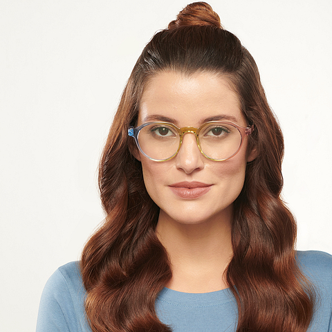 Lenskart BLU Screen Glasses Blue Block Zero Power Screen Glasses: Blue Green Pink Blue Pink Full Rim Round Lenskart Blu Glasses LB E14060-C5 right side