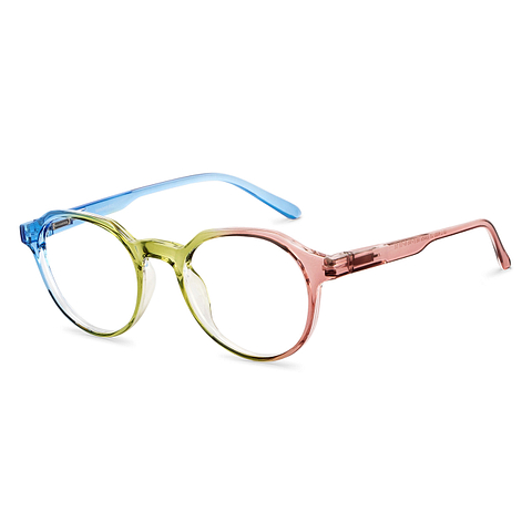 Lenskart BLU Screen Glasses Blue Block Zero Power Screen Glasses: Blue Green Pink Blue Pink Full Rim Round Lenskart Blu Glasses LB E14060-C5 left side
