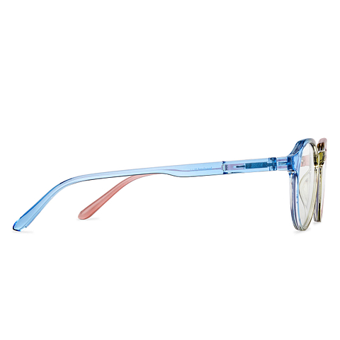 Lenskart BLU Screen Glasses Blue Block Zero Power Screen Glasses: Blue Green Pink Blue Pink Full Rim Round Lenskart Blu Glasses LB E14060-C5 left side