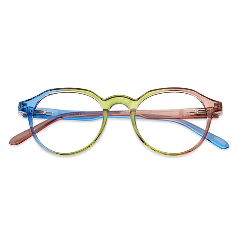Lenskart BLU Screen Glasses Blue Block Zero Power Screen Glasses: Blue Green Pink Blue Pink Full Rim Round Lenskart Blu Glasses LB E14060-C5 left side