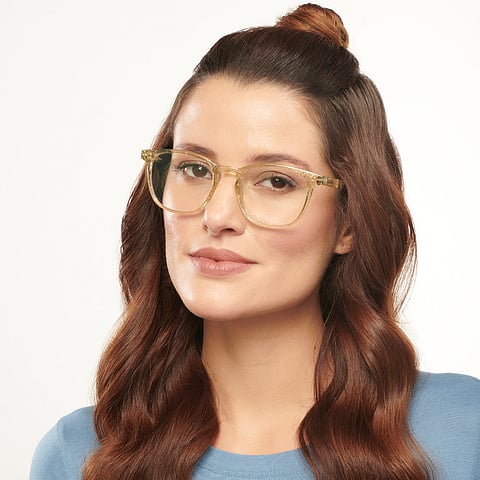 Lenskart BLU Screen Glasses Blue Block Zero Power Screen Glasses : Green Transparent Green Full Rim Square Lenskart Blu LB E14058-C12 left side