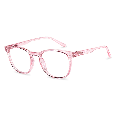 Lenskart BLU Screen Glasses Blue Block Zero Power Screen Glasses: Pink Transparent Pink Full Rim Square Lenskart Blu Glasses LB E14058-C10 left side