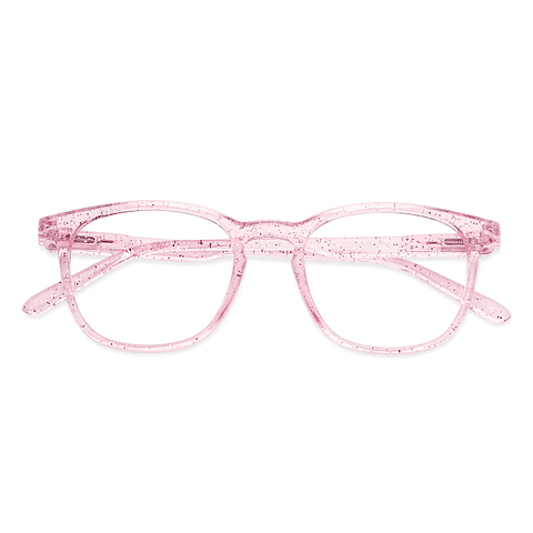 Lenskart BLU Screen Glasses Blue Block Zero Power Screen Glasses: Pink Transparent Pink Full Rim Square Lenskart Blu Glasses LB E14058-C10 left side