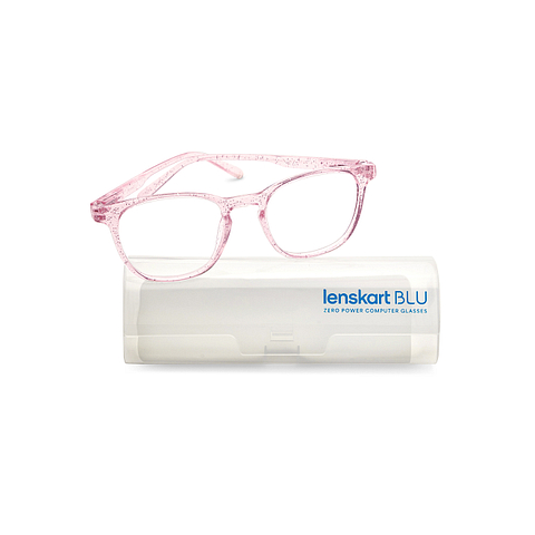 Lenskart BLU Screen Glasses Blue Block Zero Power Screen Glasses: Pink Transparent Pink Full Rim Square Lenskart Blu Glasses LB E14058-C10 right side