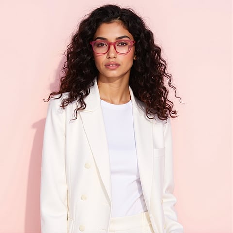 Lenskart Hustlr Screen Glasses Blue Block Zero Power Screen Glasses : Flamingo Full Rim Square Lenskart HUSTLR LB E14058-W C50 left side