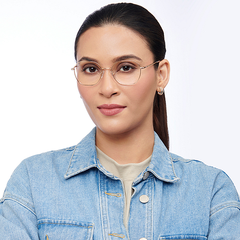 Lenskart BLU Screen Glasses Blue Block Zero Power Screen Glasses: Gold Full Rim Geometric Lenskart Blu LB E14522-C4 right side
