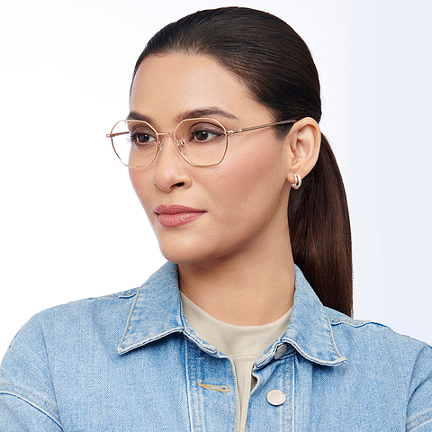 Lenskart BLU Screen Glasses Blue Block Zero Power Screen Glasses: Gold Full Rim Geometric Lenskart Blu LB E14522-C4 left side