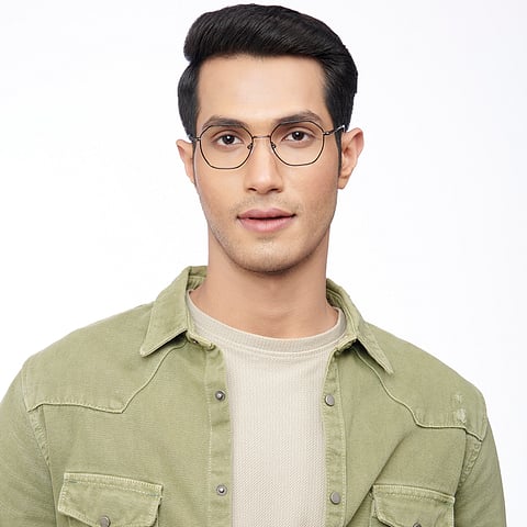 Lenskart BLU Screen Glasses Blue Block Zero Power Screen Glasses: Gunmetal Transparent Full Rim Geometric Lenskart BLU LB E14522-C1 right side