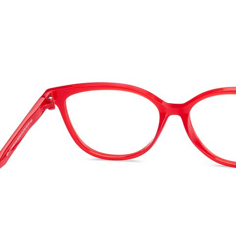 Lenskart BLU Screen Glasses Blue Block Zero Power Screen Glasses : Red Full Rim Cat Eye Lenskart Blu LB E14452-C4 right side