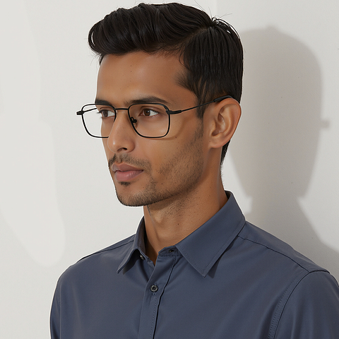 Lenskart BLU Screen Glasses Blue Block Zero Power Screen Glasses: Black Full Rim Square Lenskart Blu LB E18341 left side
