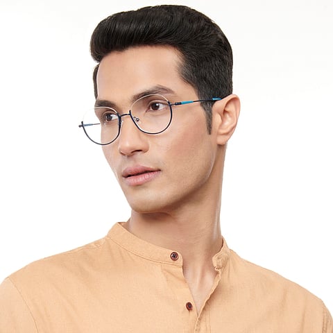 Lenskart Studio Online Sky Blue Half Rim Round left side
