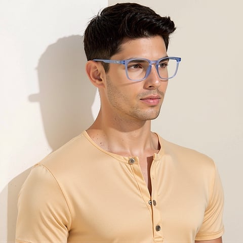 Lenskart Hustlr Screen Glasses Blue Block Zero Power Screen Glasses : Blue Sky Full Rim Square Lenskart HUSTLR LB E14058-N C1 left side