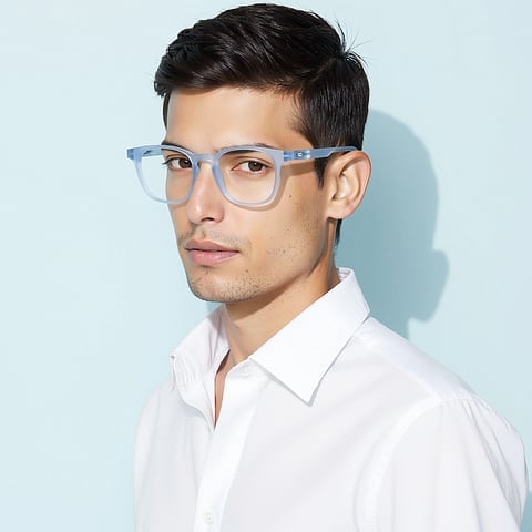 Lenskart Hustlr READERS Blue sky Full Rim Square left side