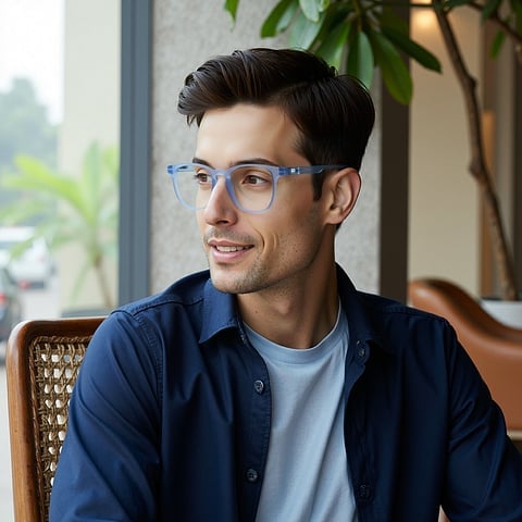 Lenskart Hustlr READERS Blue sky Full Rim Square left side