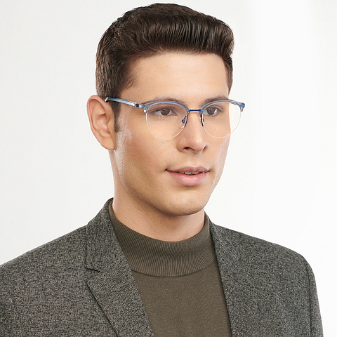 Lenskart Air Online Blue Transparent Half Rim Round right side Lenskart Air Online Blue Transparent Half Rim Round right side