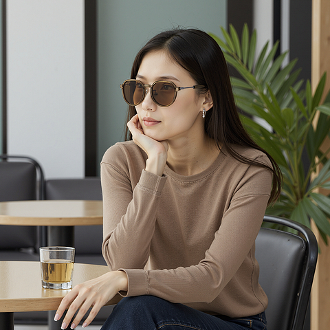 Lenskart Air Brown Transparent Full Rim Round left side