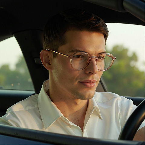 Lenskart Air Brown Transparent Full Rim Round left side