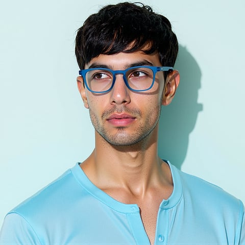 Lenskart Hustlr Screen Glasses Blue Block Phone Screen Glasses : Caribbean Full Rim Square Lenskart HUSTLR LB E14058-W C37 left side Lenskart Hustlr Screen Glasses Blue Block Phone Screen Glasses : Caribbean Full Rim Square Lenskart HUSTLR LB E14058-W C37 left side