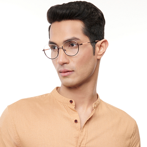 Lenskart Studio Online Dark Brown Half Rim Round left side
