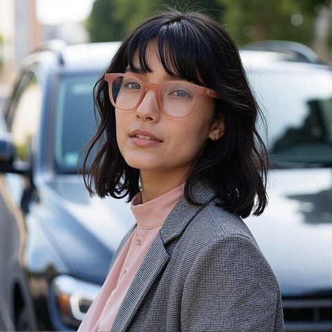 Lenskart Hustlr Screen Glasses Blue Block Zero Power Screen Glasses : Dusty Rose Full Rim Square Lenskart HUSTLR LB E14058-XW C3 left side