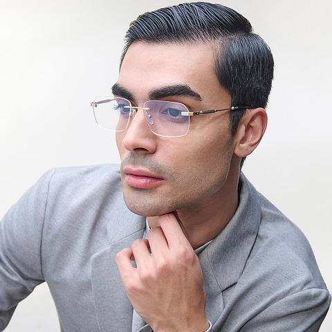 Lenskart STUDIO Gold Rimless Square left side