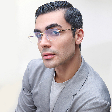 Lenskart STUDIO Gold Rimless Square right side