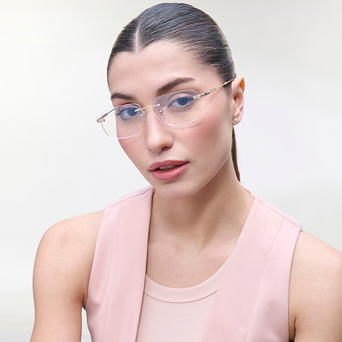 Lenskart STUDIO Gold Rimless Square left side