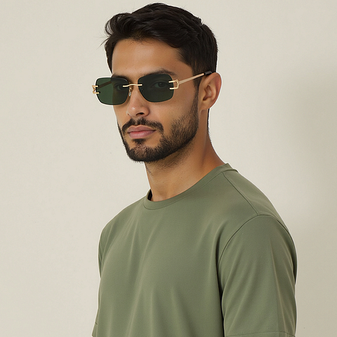 Lenskart Shiny Gold Rimless Rectangle left side