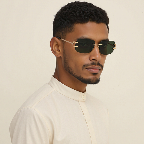 Lenskart Shiny Gold Rimless Rectangle right side