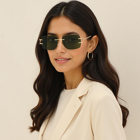 Lenskart Shiny Gold Rimless Rectangle left side