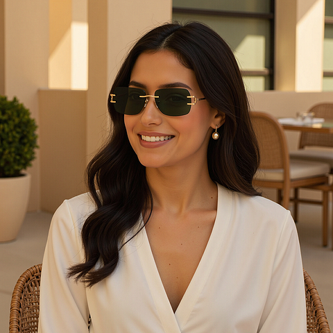 Lenskart Shiny Gold Rimless Rectangle right side