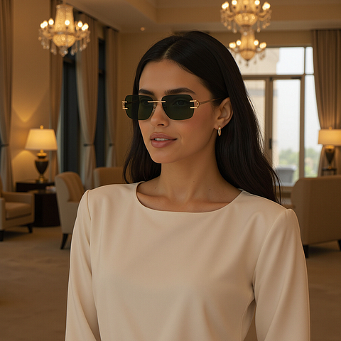 Lenskart Shiny Gold Rimless Rectangle right side