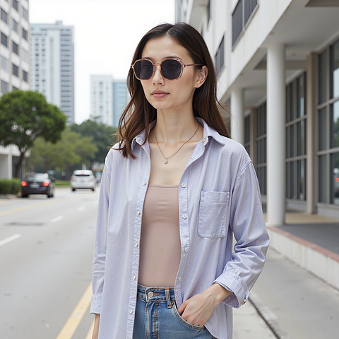 Lenskart Air Rose Gold Full Rim Geometric left side