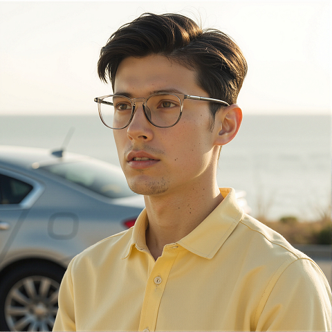 Lenskart Air Gray Transparent Full Rim Round left side