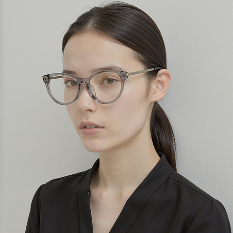 Lenskart Gray Transparent Full Rim Cat Eye left side