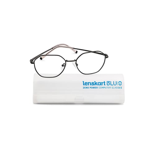 Lenskart BLU Screen Glasses Blue Block Zero Power Screen Glasses: Gunmetal Transparent Full Rim Geometric Lenskart BLU LB E14522-C1 left side