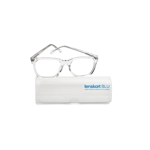 Lenskart BLU Screen Glasses Blue Block Screen Glasses: Pink Transparent Full Rim Square Lenskart Blu-C3 LB E16061 right side