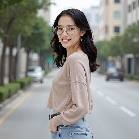 Lenskart Air Rose Gold Full Rim Round left side