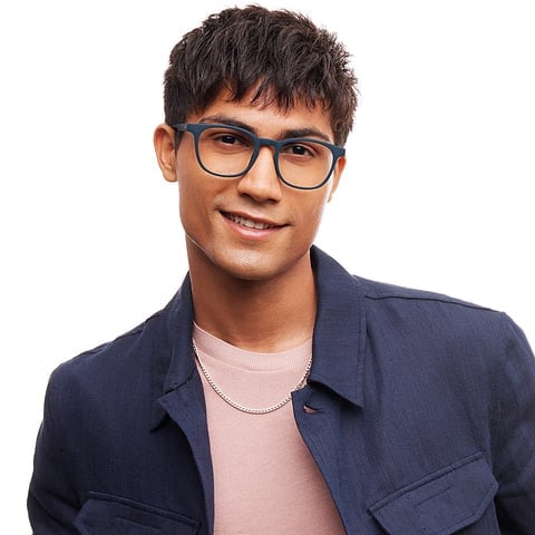 Lenskart Hustlr Screen Glasses Blue Block Zero Power Screen Glasses : Navy Full Rim Square Lenskart HUSTLR LB E14058-W C34 left side