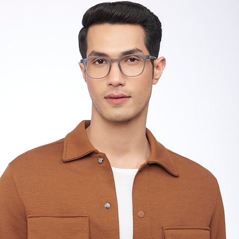 Lenskart Hustlr Screen Glasses Blue Block Zero Power Screen Glasses : Grey Full Rim Square Lenskart HUSTLR LB E14058-W C39 left side
