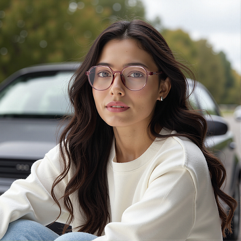 Lenskart Air Online Pink Transparent Full Rim Round left side
