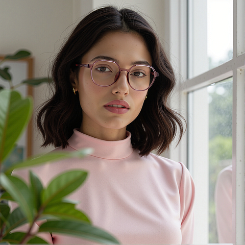 Lenskart Air Online Pink Transparent Full Rim Round left side