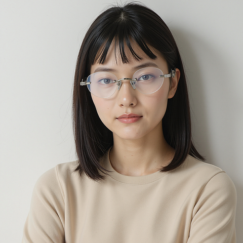 Lenskart STUDIO Silver Rimless Oval left side