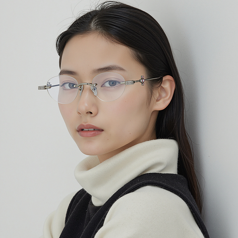 Lenskart STUDIO Silver Rimless Oval right side