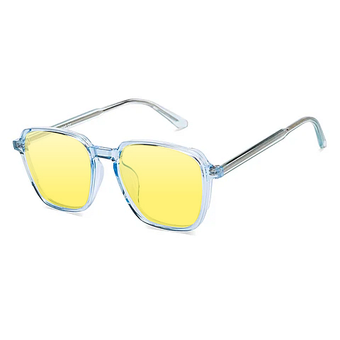 即完】SQUARE YELLOW CLEAR FRAME BLUE LENS