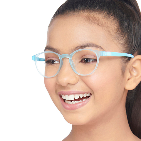Hooper Screen Glasses Blue-Block Kids Computer Glasses: Matte Sky Blue Transparent Sky Blue Full Rim Round Kids  8-12 yrs  Lenskart Junior LKJ E10003CE-C1 right side