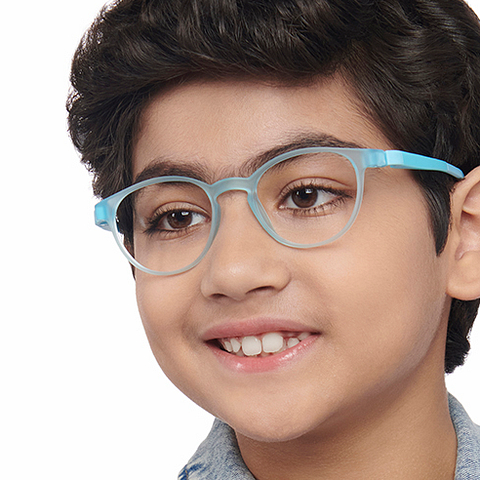 Hooper Screen Glasses Blue-Block Kids Computer Glasses: Matte Sky Blue Transparent Sky Blue Full Rim Round Kids  8-12 yrs  Lenskart Junior LKJ E10003CE-C1 right side
