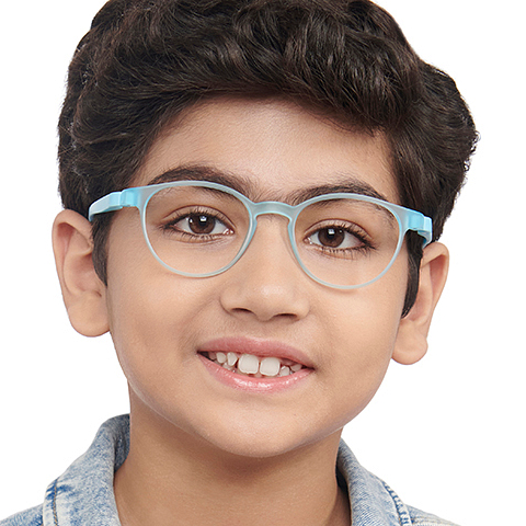 Hooper Screen Glasses Blue-Block Kids Computer Glasses: Matte Sky Blue Transparent Sky Blue Full Rim Round Kids  8-12 yrs  Lenskart Junior LKJ E10003CE-C1 left side