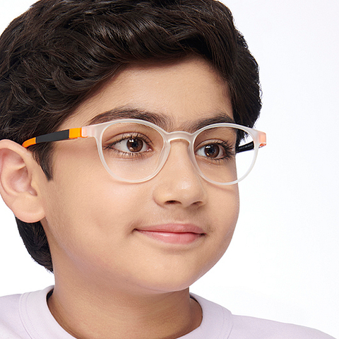Hooper Screen Glasses Blue-Block Kids Computer Glasses: Matte Transparent Matte Black Orange Full Rim Round Kids  8-12 yrs  Lenskart Junior LKJ E10003CE-C2 right side