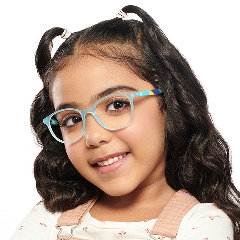 Hooper Screen Glasses Kids Glasses: Sky Blue Black Red Full Rim Round Kids 5-8 yrs Computer Glasses Digi Hooper HP D10087M-C2 right side